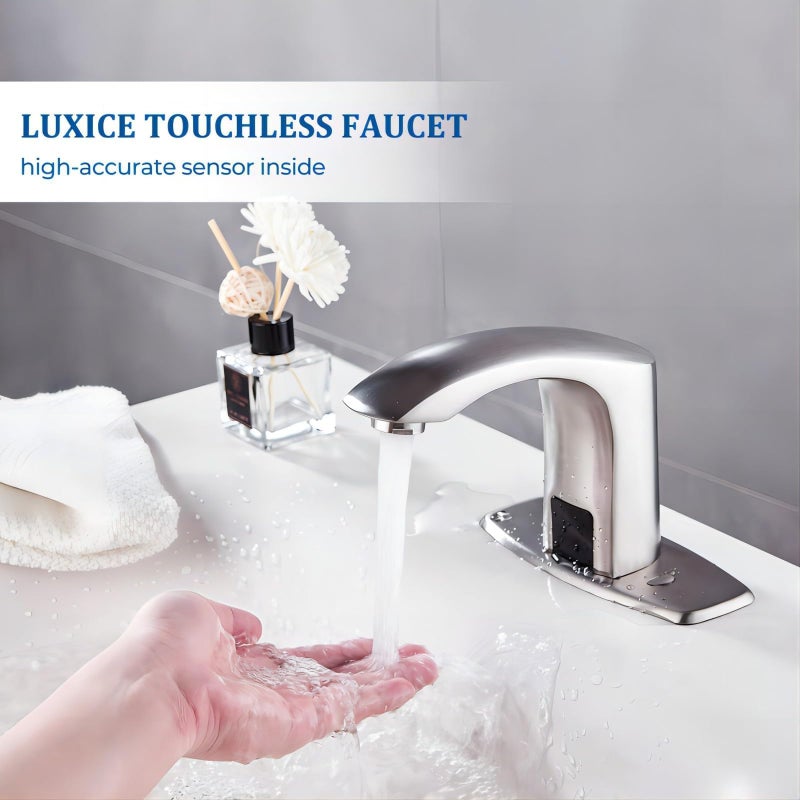 Luxice Sensor Automatic Touchless Bathroom Sink Faucet Hot & Cold Mixer Cover Plate Included Faucet, Brushed Nickel - Image 4